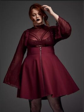 Nightfall By Torrid 0 Dress Womens L / 12 Wine Pinafore Overall Zip Fit & Flare